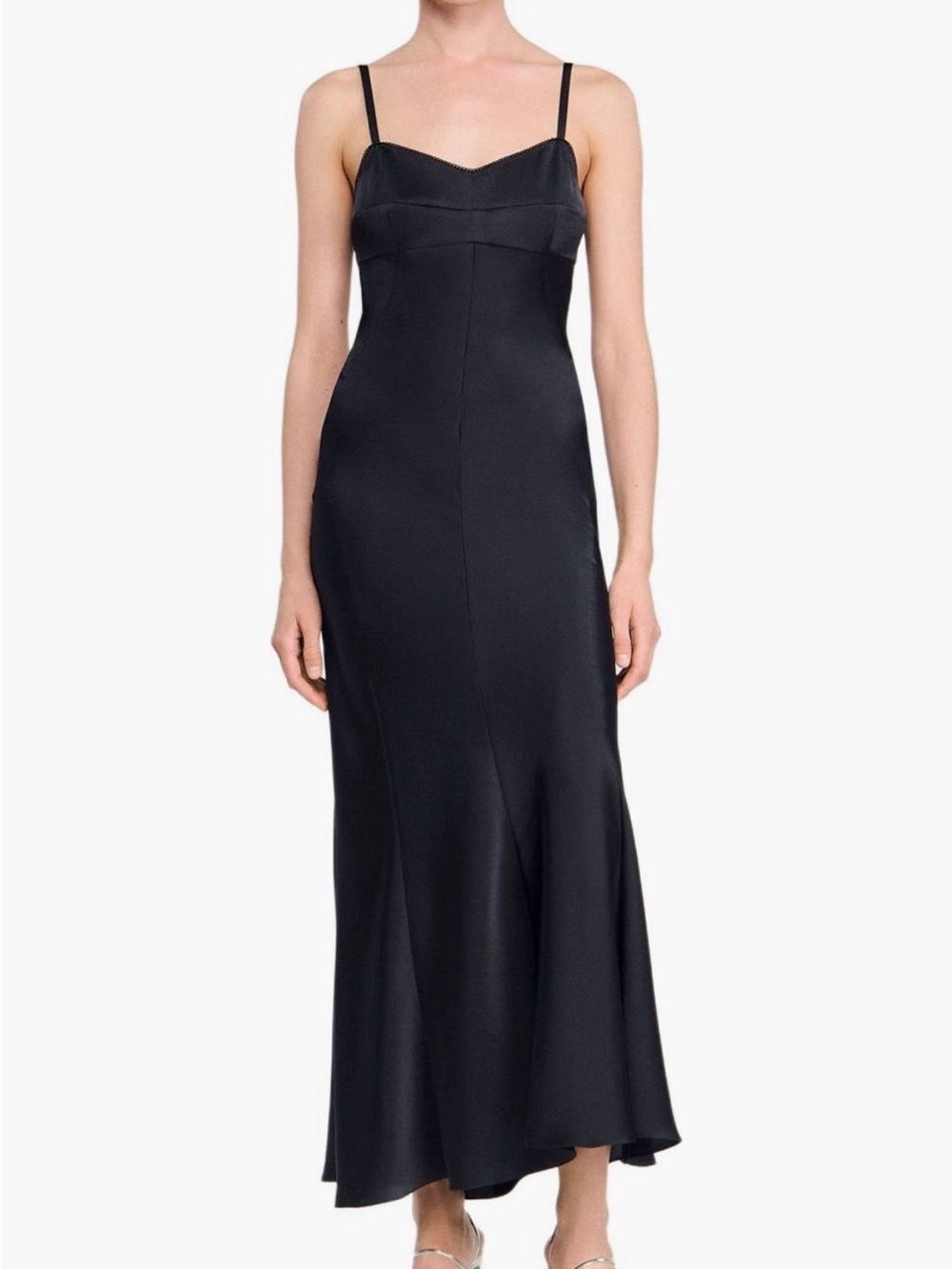 Sandro Black Satin Midi Dress
